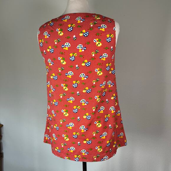 Vintage 60s / 70s Mushroom Novelty Print Tunic Blouse Top Smock //‎ Size Medium - Picture 2 of 5